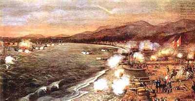 Comabte del Dos de Mayo de 1886, donde se inmol el hroe cajamarquino Don Jos Glvez Egusquiza.